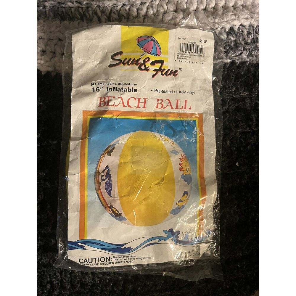 NEW Vintage Fun& Sun 16" Inflatable Beach Ball Water Toy - Sea Gull & Sun